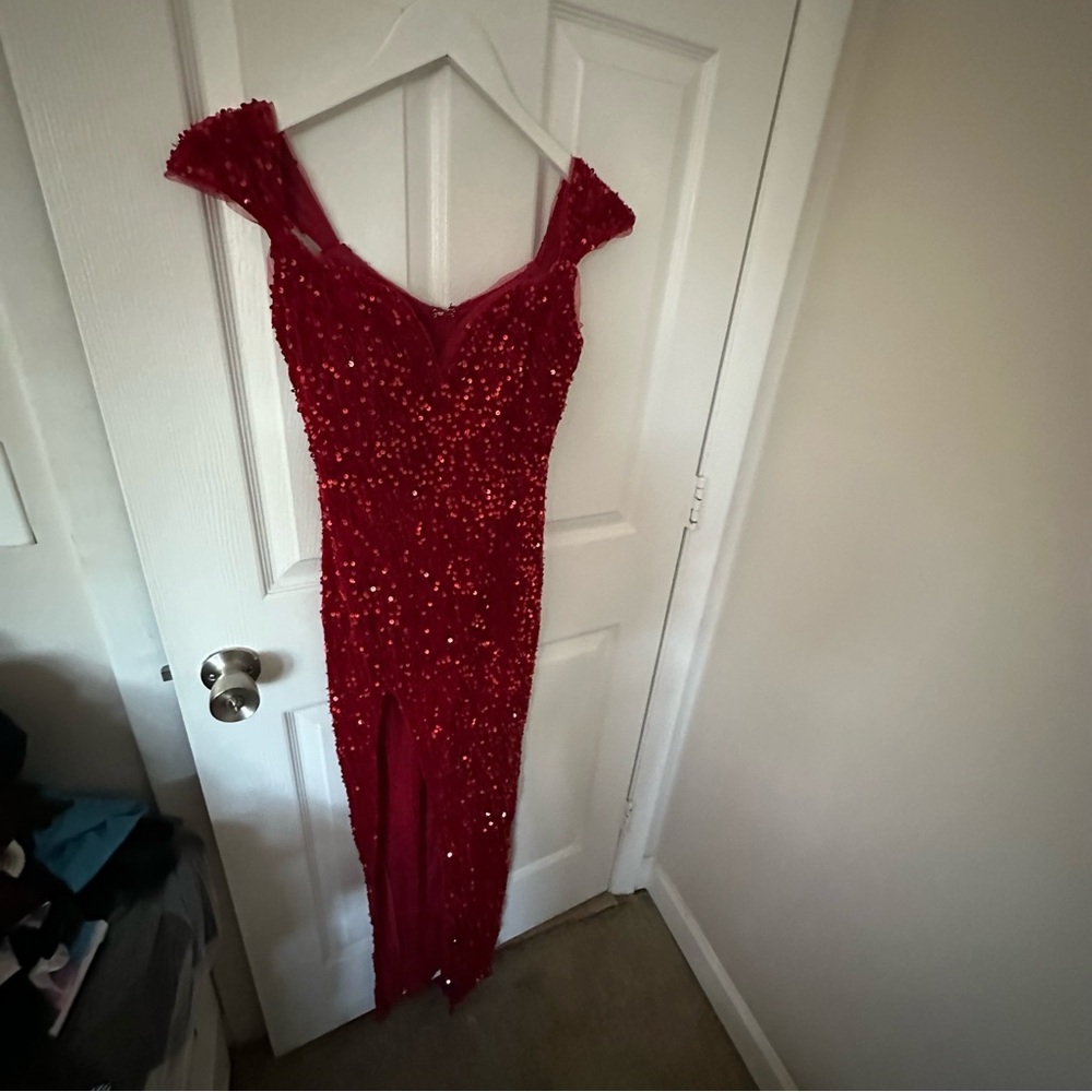 Red Sequin Cap Sleeve Dress